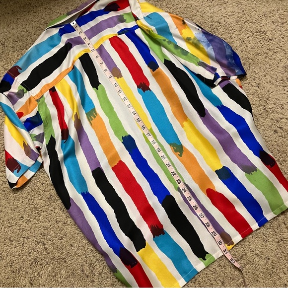 VTG Genelli Silk Shirt MULTICOLOR Paint Design PASTELS - Sz L Excellent! - Picture 13 of 15